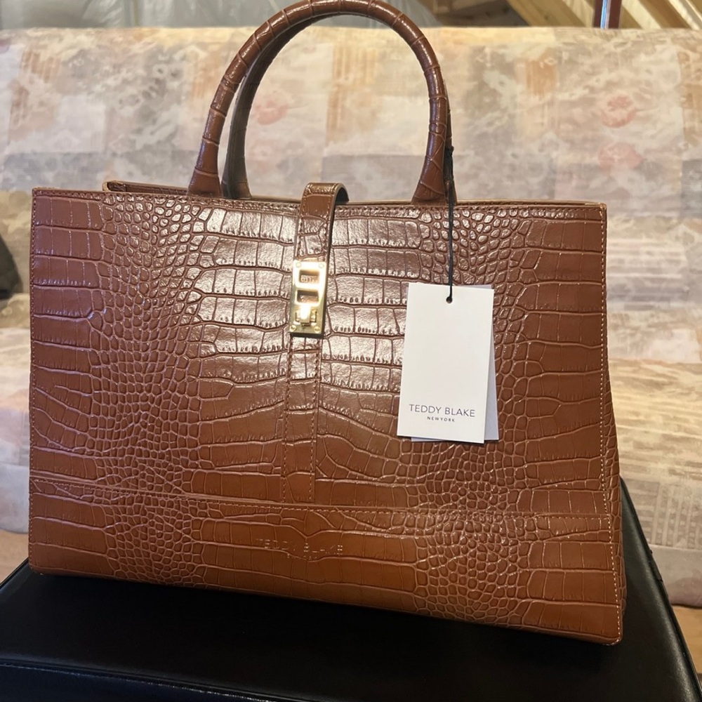 Teddy Blake Brown Croc-Embossed Tote
